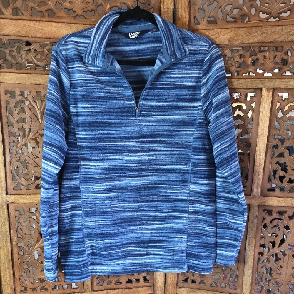 Lands' End Navy Striped Half-Zip Pullover